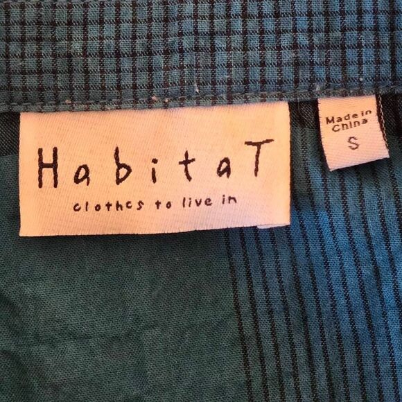 Habitat Women Plaid Printed Shacket Button Up Tunic Blouse Turquoise Black Small - Picture 2 of 11